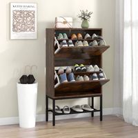Costway - Industrial Shoe Storage Cabinet with 2 Flip Drawers 1 Bottom Metal Shelf Organizer - Ru... - Alternate Views