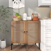 Costway - Rattan Buffet Sideboard Cabinet Cupboard w/ Adjustable Shelf Oak - Oak - Alternate Views