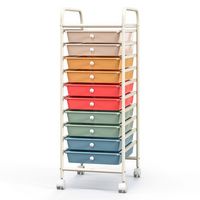 Costway - 10 Drawer Rolling Storage Cart Scrapbook Paper Office School Organizer - Macaron - Alternate Views
