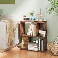 Costway 2 PCS 3-Tier Bookshelf Geometric Bookcase Side Table with Open Storage Display Shelf - Ru... - Alternate Views