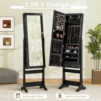 Costway - Lockable Mirrored Jewelry Cabinet Armoire Organizer Storage with Stand & LED Lights - B... - Alternate Views