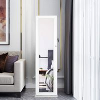 Costway - Mirrored Jewelry Cabinet Lockable Standing Storage Organizer with Shelf - White - Alternate Views