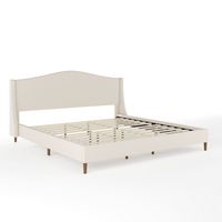 Martha Stewart - Amelia Faux Linen Upholstered King Size Platform Bed with Curved Headboard in Be... - Alternate Views