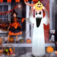 Costway - 6FT Halloween Inflatable Blow Up Ghost w/ Pumpkin LED Lights Yard Decoration - White/Black - Alternate Views