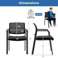 Costway - Conference Mesh Stackable Office Guest Chair with Wheels  (Set of 2) - Black - Alternate Views