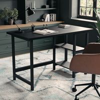 Martha Stewart - Beckett Modern Trestle Desk with Open Side Shelving in - Black Wood Grain - Alternate Views