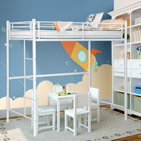 Costway Twin Size Loft Bed Heavy Duty Metal Loft Bed Frame with Safety Guardrail - White - Alternate Views