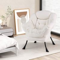 Costway - Stylish Large Lazy Chair with Cozy Head Pillow and Seat Armrests - Beige - Alternate Views