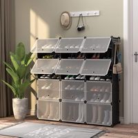 Costway - Portable Shoe Rack Organizer 12-Cube 48 Pair Shoe Shelf Storage Cabinet w/Hook - Black/... - Alternate Views