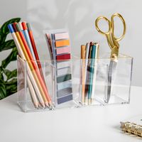 Martha Stewart - Kerry Plastic 4 Compartment Desktop Pen Holder and Organizer with Gold Trim - Cl... - Alternate Views