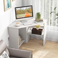 Costway - Triangle Corner Computer Desk with Storage Shelf - White - Alternate Views