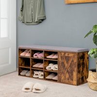 Costway - Shoe Bench w/Padded Cushion 9-cube Adjustable Storage Shoe Rack - Rustic Brown - Alternate Views