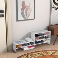 Costway - 3 PCS Stackable Shoe Rack 31-Inch Horizontal Organizer 2-tier StorageShelf - White - Alternate Views