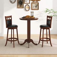 Costway 30 Inch Wood Pub Round Dining Table with Pedestal Base Kitchen Diner Table - Brown - Alternate Views
