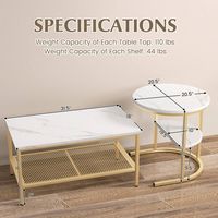 Costway Nesting Coffee Table Set of 2 Faux Marble Top Detachable w/ Storage Shelf - Gold and White - Alternate Views