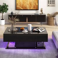 Costway LED Coffee Table with 2 Drawers 20-Color Dimmable LED Lights & Remote Control - Black - Alternate Views