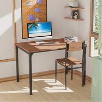 Costway 4pcs Dining Table Set Rustic Desk 2 Chairs & Bench w/ Storage Rack - Brown - Alternate Views