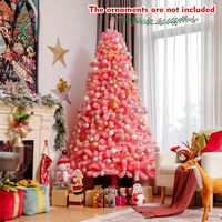 Costway - 7.5ft Snow Flocked Hinged Artificial Christmas Tree with Metal Stand - Pink - Alternate Views