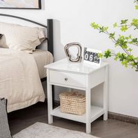 Costway - Nightstand with Drawer Storage Shelf Wooden Bedside Sofa Side Table - White - Alternate Views