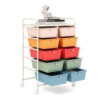 Costway - 10 Drawer Storage Cart Utility Rolling Trolley Kitchen Office Organizer - Macaron - Alternate Views