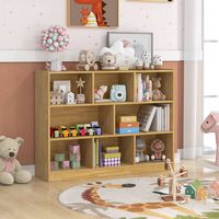 Costway - 3-tier Open Bookcase 8-Cube Bookshelf Storage Display Cabinet French Oak - Yellow - Alternate Views