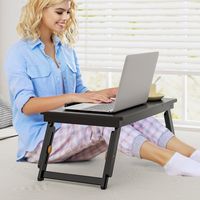 Costway - Bamboo Laptop Desk Adjustable Folding Bed Tray with Drawer Heat Dissipation - Black - Alternate Views