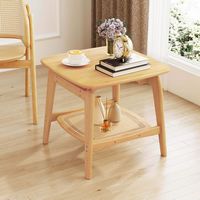 Costway 2 PCS Bamboo Sofa Side Table with Faux Rattan Storage Shelf Boho End Table - Natural - Alternate Views