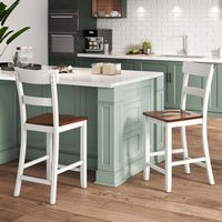 Costway Wooden Bar Stool Set of 4 Bar Chairs with LVL Rubber Wood Frame, Backrest, Footrest - White - Alternate Views