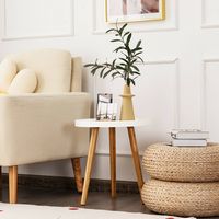 Costway Round Side Table Sofa Coffee End Accent Table Nightstand Home Furniture - White and Natural - Alternate Views