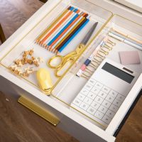 Martha Stewart - Kerry Set of 3 Plastic Stacking Desk Drawer Organizers with Gold Trim - 12 x 6 -... - Alternate Views