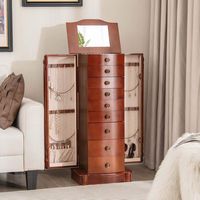 Costway - Wood Jewelry Cabinet Storage Chest Stand Organizer Necklace - Walnut - Alternate Views