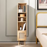 Costway - Rattan Storage Cabinet Freestanding Slim Organizer Wood Display Rack Living Room - Natural - Alternate Views