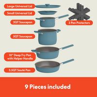 Bella - Fits-anywhere Kitchenware: 9-Piece Store More Ceramic Nonstick Cookware Set - Surf - Alternate Views
