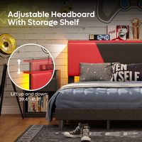 Bestier - King Size Bed Frame with LED Adjustable Storage headboard, PU Leather Upholstered Platf... - Alternate Views