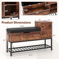 Costway - Entryway Bench Shoe Bench with Flip Top Box & 2 Door Cabinets PVC Seat Cushion - Black/... - Alternate Views