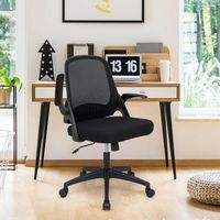 Costway - Mesh Adjustable Rolling Computer Desk Chair with Flip-Up Armrests - Black - Alternate Views