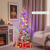 Costway - 5 FT Pre-Lit Slim Christmas Tree Flocked Xmas Decoration 11 Modes 150 LED Lights - Gree... - Alternate Views