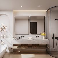 LOVMOR - Tempered Glass Rounded Rectangle Framed Wall-Mounted Bathroom Vanity Mirror - 40