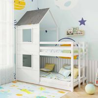 Costway House Bunk Bed Twin Over Twin with Built in Ladder Window & Safety Guardrail - White - Alternate Views