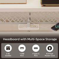 Bestier King Bed Frame Golden Stripe Headboard LED Nightstands Metal Platform No Box Spring - White - Alternate Views