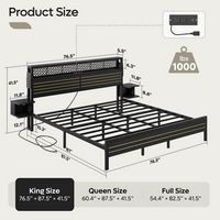 Bestier King Bed Frame Golden Stripe Headboard LED Nightstands Metal Platform No Box Spring - Black - Alternate Views