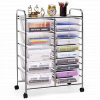 Costway - 15 Drawer Rolling Storage Cart Scrapbook Paper Office School Organizer - Clear - Alternate Views