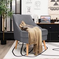 Costway - Velvet Upholstered Accent Chair with Rubber Wood Legs - Grey - Alternate Views