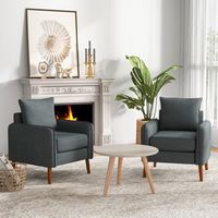 Costway - Modern Mid-Century Armchair with Rubber Wood Legs - Grey - Alternate Views