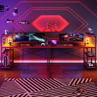 Bestier - Gaming Desk with LED Lights, Storage Shelves, and Side Bag - 61