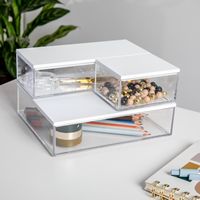 Martha Stewart - Brody Premium Clear Plastic Storage Bins MDF Lids-3PK S/M/L - Clear/White - Alternate Views