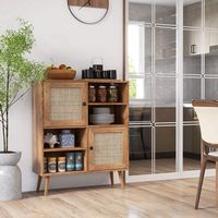 Costway - Rattan Buffet Sideboard Accent Storage Cabinet Coffee Bar Cabinet Doors Cubbies - Natural - Alternate Views