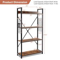 Costway - 4 -Tier Industrial Bookshelf Open Storage Bookcase Display Shelf for Home Office - Coffee - Alternate Views