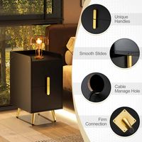 Costway Nightstand with Charging Station Home Bedside Sofa Side Tables with 2 Drawers Cafe - Black - Alternate Views