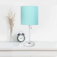 Limelights - White Stick Lamp with USB charging port and Fabric Shade 2 Pack Set - Aqua - Alternate Views